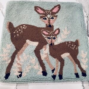 Hand Hooked Wool and Velvet Deer Bambi Decorative Rectangle Throw Pillow